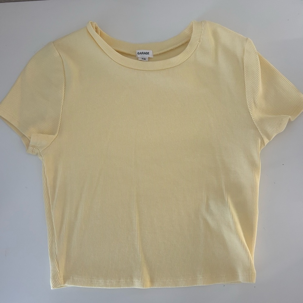 Garage Soft Yellow Ribbed Crop Top
